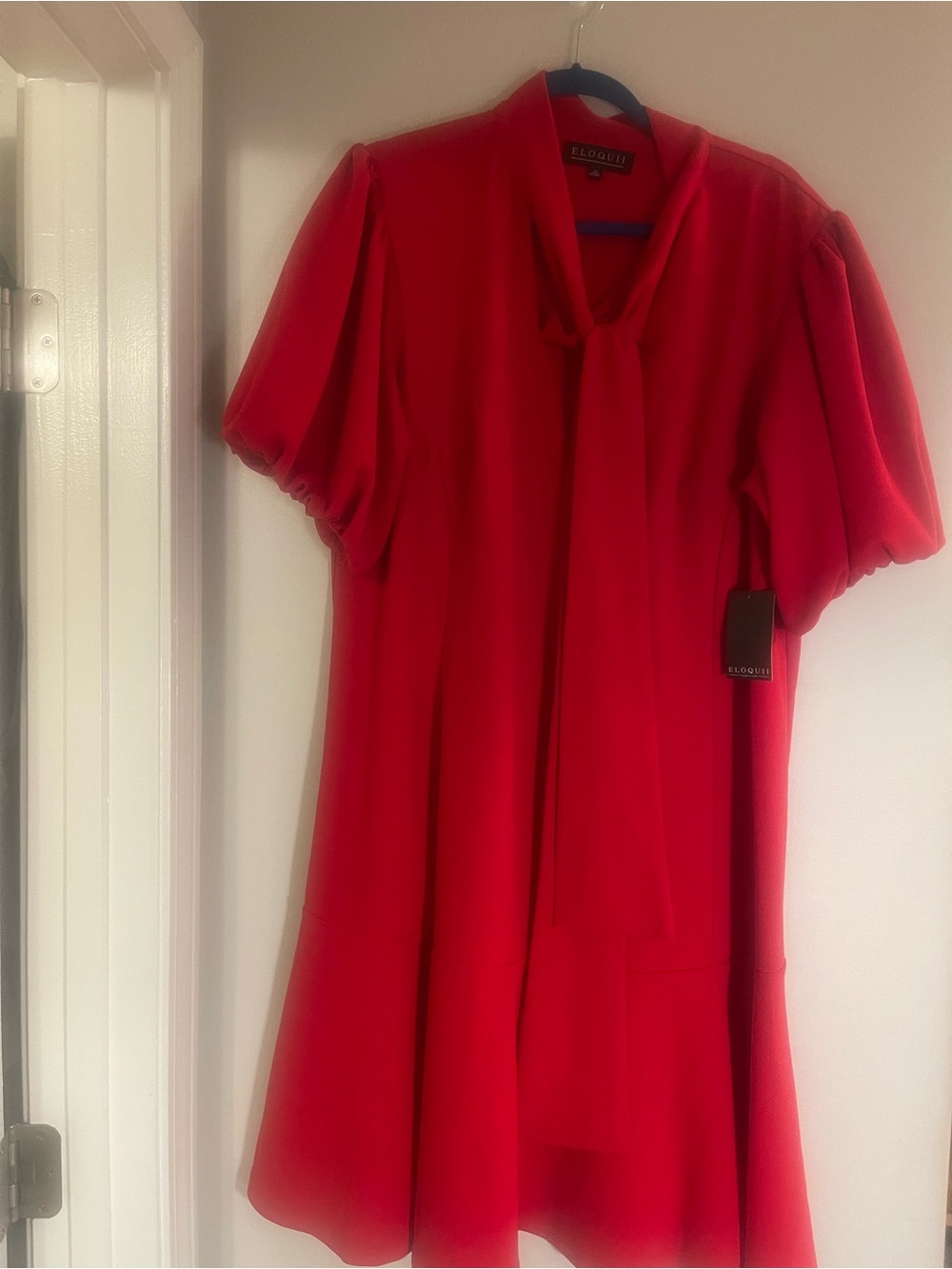 Eloquii Vibrant Red Tie-Neck Swing Dress